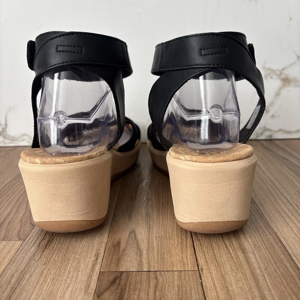 Clarks Cloudsteppers Cali Coast Wedge Black Sandal Women 9.5 Beach Boho Comfort - Picture 4 of 12